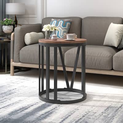 Merax Old Elm Wood Coffee Table With Roman Numerically Shaped Iron Legs