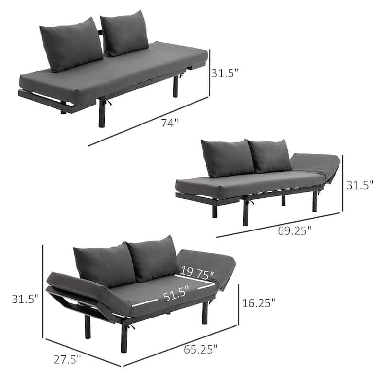 HOMCOM Single Person Chaise Lounger Sofa Bed with 5 Adjustable Positions, 2 Large Pillows, and Birch Legs