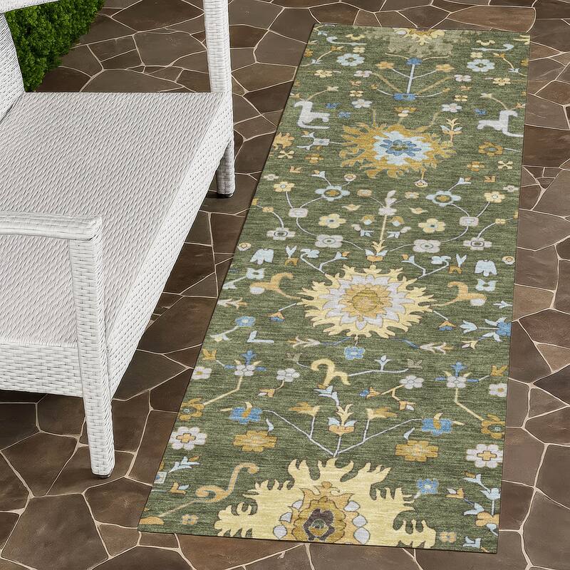 Machine Washable Indoor/ Outdoor Global Dillon Chantille Rug - Olive - 2'3" x 7'6"