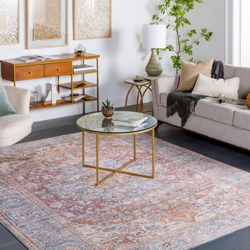 Artistic Weavers Taher Traditional Persian Printed Machine Washable Area Rug - 8'10" x 12' - Blue/Orange