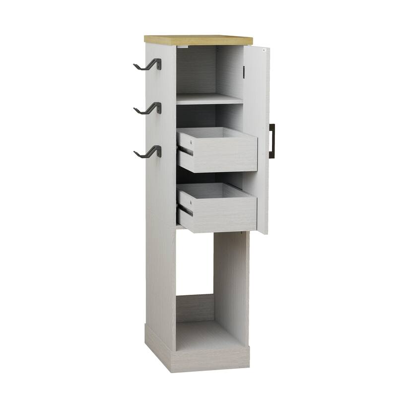 Anmytek Slim Antique White Game Console Storage Cabinet with 2 Drawers & 3 Hooks, AV Media Stand for PS5 Xbox