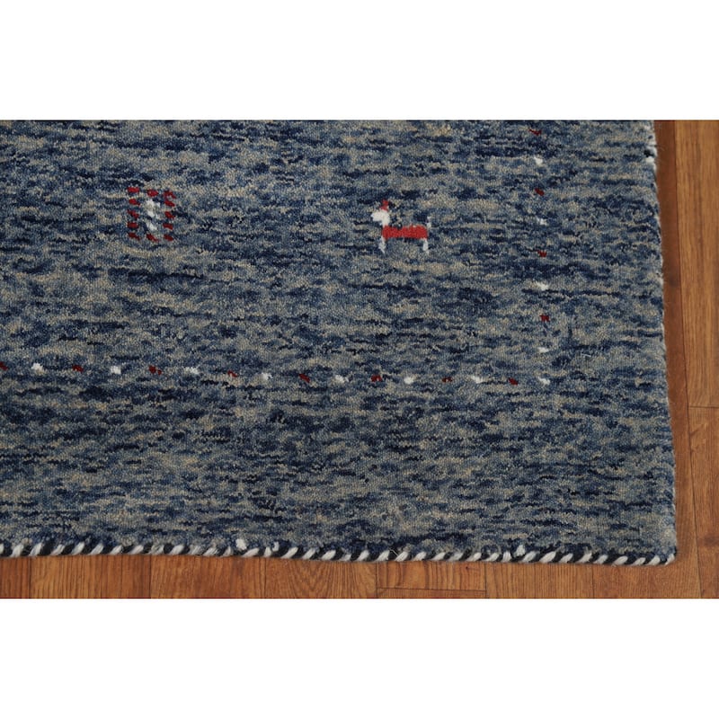 Gabbeh Oriental Rug Handmade Contemporary Blue Wool Carpet - 4'0" x 5'10"