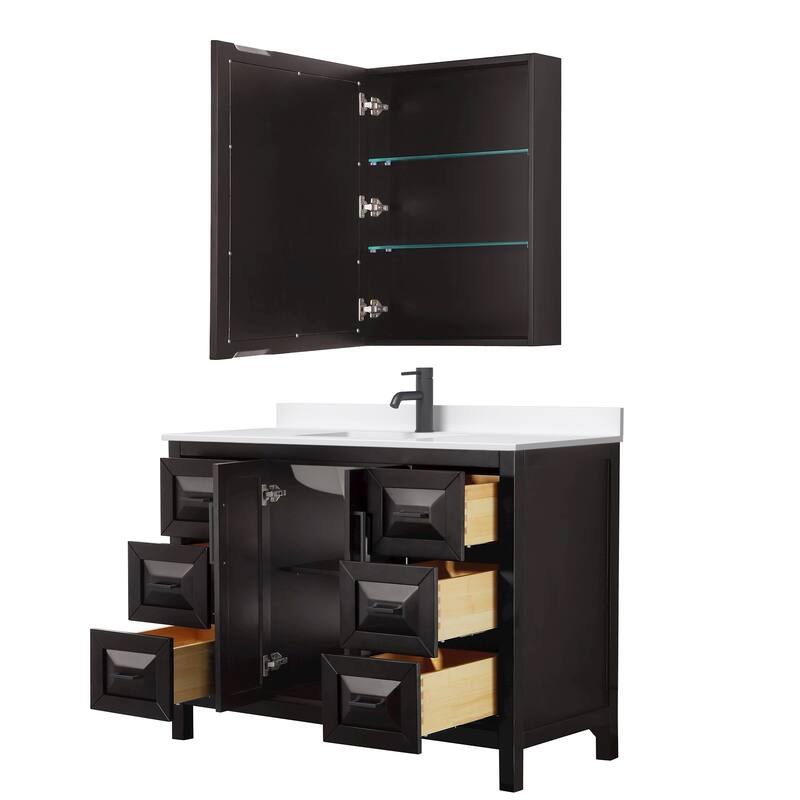 Daria 48-inch Single Vanity, Single Hole Quartz Top, Med Cabinet