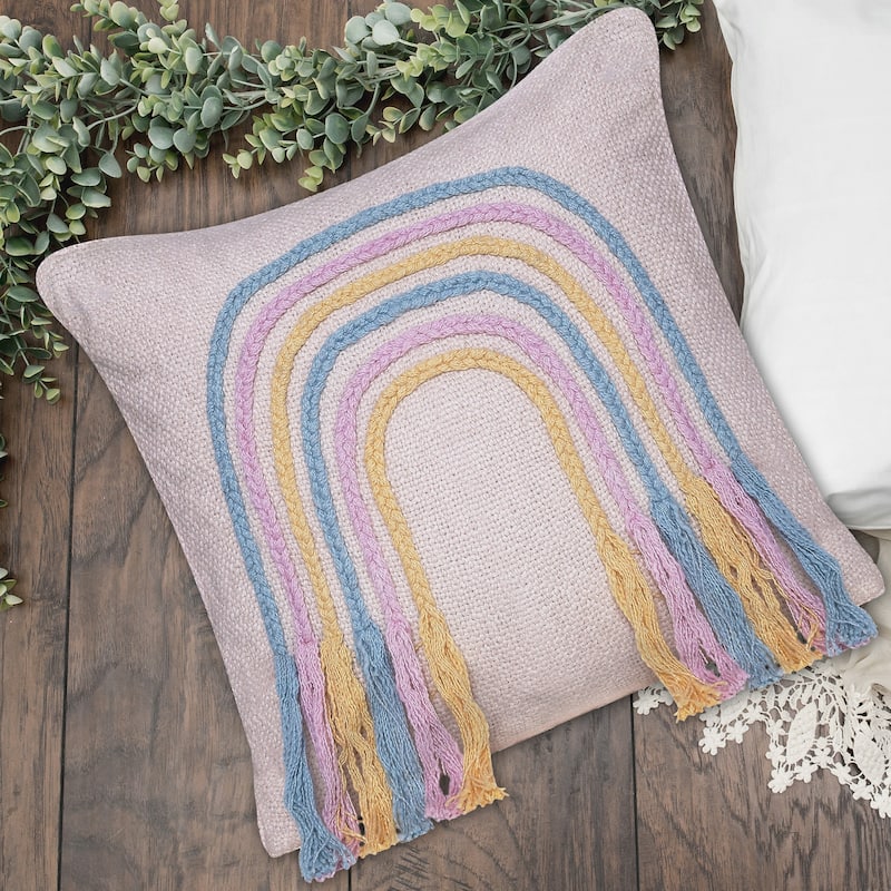 Sevita Handmade Off-White/Multi Modern Cotton Throw Pillow, 20" x 20"