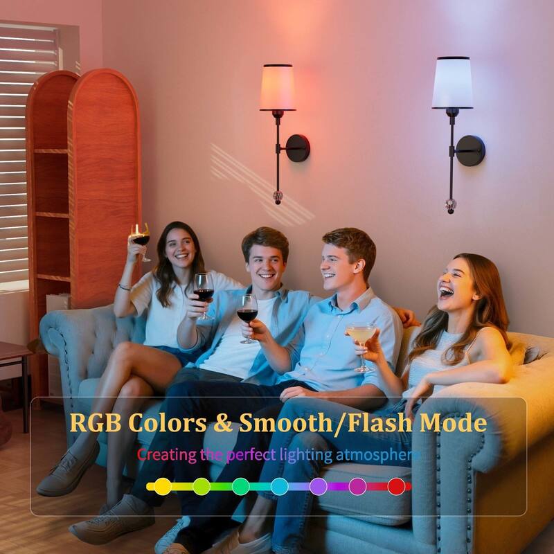 2-Pack Battery Operated Wall Sconces Rechargeable with Remote Control Dimmable 15-Color Light - N/A