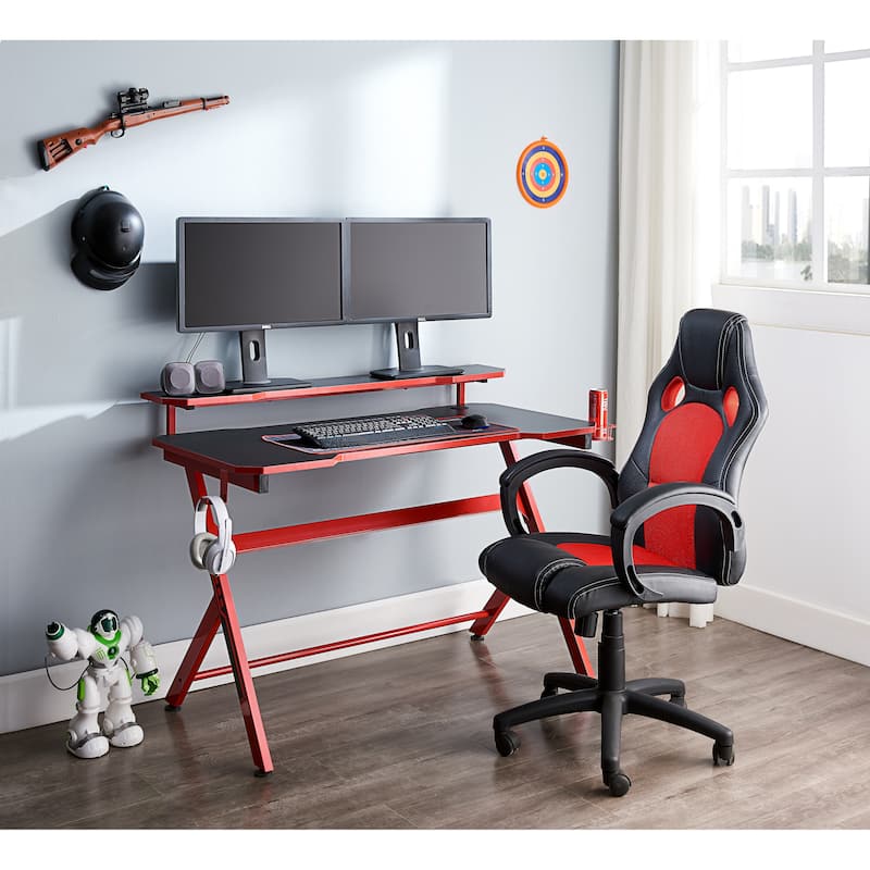 JJS 48" Home Office R-Shaped Gaming Computer Desk with Removable Monitor Stand