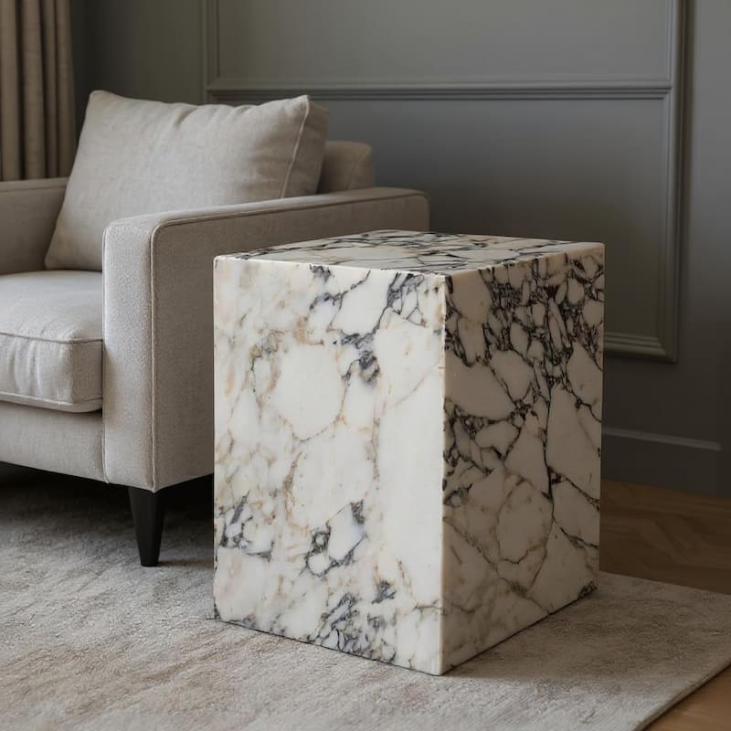 HomeRoots 20" Ivory Marble Square Block End Table - 15 in. x 20 in. x 15 in. - Ivory - Marble