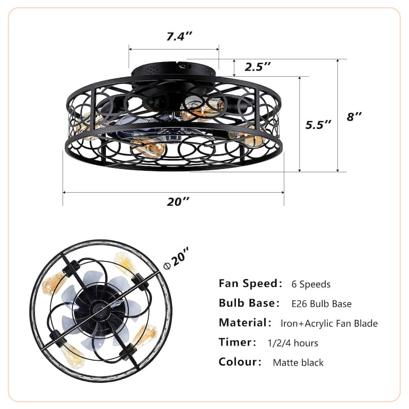 20Inch Farmhouse Ceiling Fans with Remote Control,6 Speed Reversible Flush Mount Low Profile Rustic Ceiling Fan - N/A