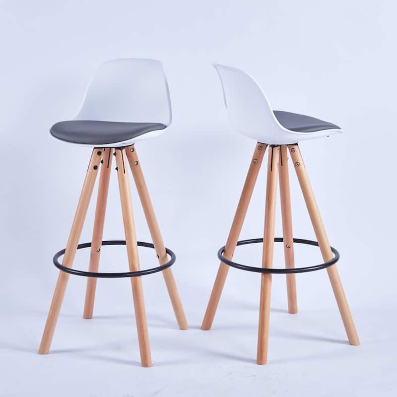 Bar Stools Set of 2 with Back,white and grey, Barstools Bar Height,wood leg Bar Chair, PU Upholstered Soft Case