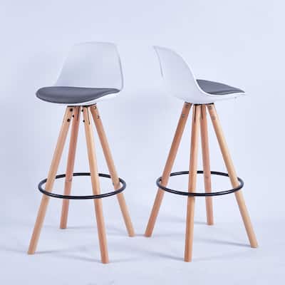 Bar Stools Set of 2 with Back,white and grey, Barstools Bar Height,wood leg Bar Chair, PU Upholstered Soft Case