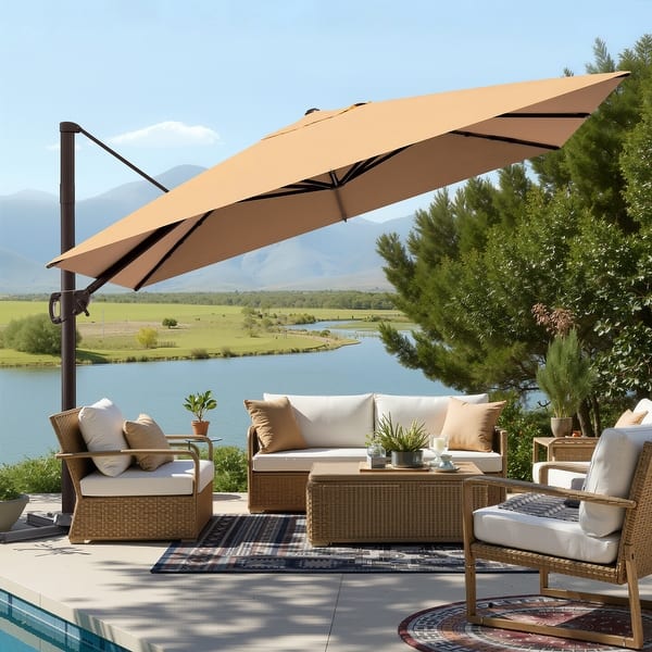 9 foot rectangular patio umbrella 35 PURPLE LEAF 9' X 12' Outdoor Rectangle Umbrella Large Cantilever Umbrella Windproof Offset Heavy Duty Sun for Garden Deck Pool Patio, degree rotation with foot pedal for convenient use 6 vertical tilt positions Easily open and close with crank handle Air vent allows enough air flow and ensures the umbrella stability Specifications Pure Garden 9-ft. Patio Umbrella