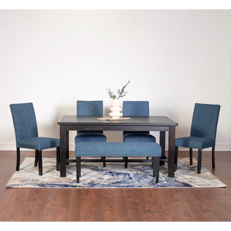 Roundhill Furniture Muzzi Contemporary 6-Piece Dining Set, Dining Table with 4 Stylish Chairs and a Bench - Blue