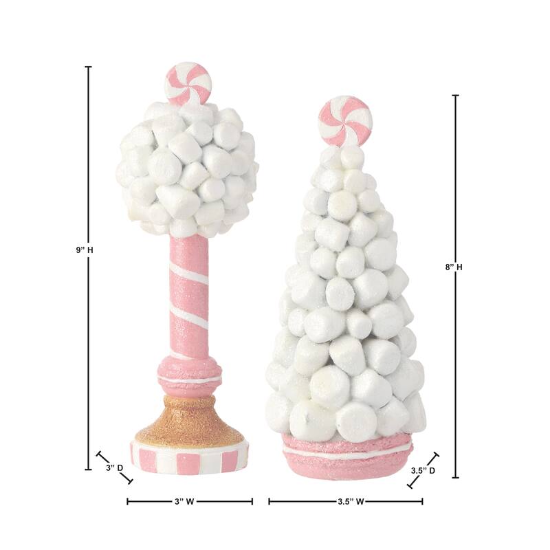 8.5" Resin Marshmallow Tree/Topiary Set of 2