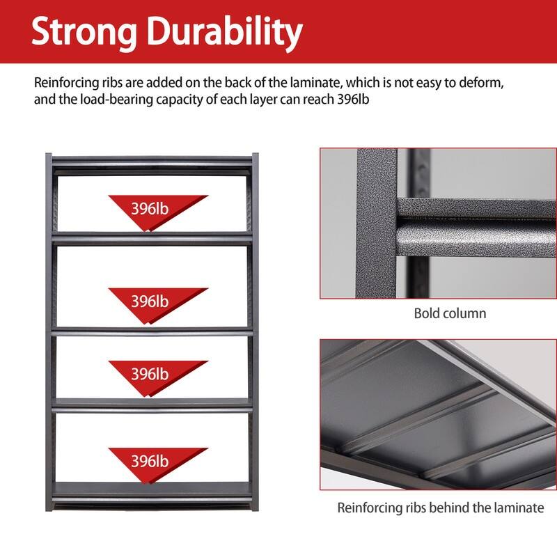 5-Tier Adjustable Heavy Duty Metal Storage Shelves, Black, 72/78"H