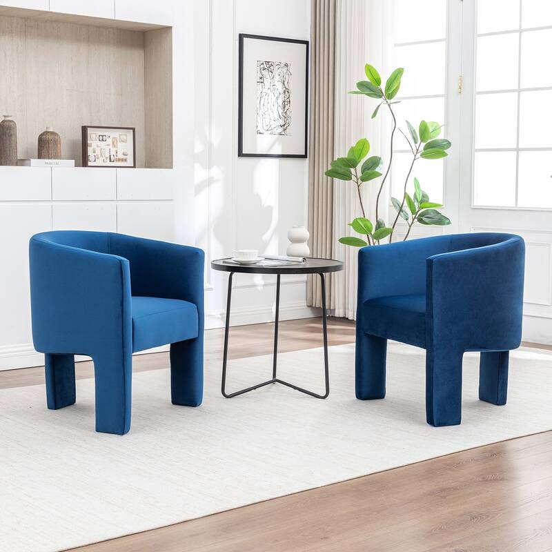 SEYNAR Modern Velvet Accent Chair, Upholstered Barrel Chair with Unique Solid Base for Living Room Soft Club Chair Set of 2