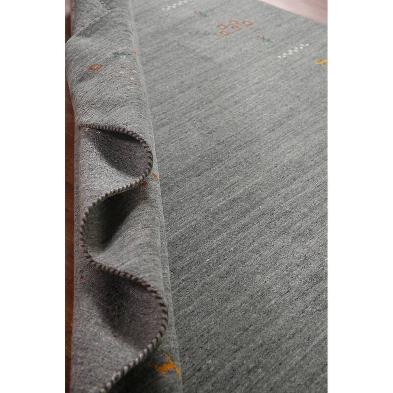 Silver Gray Gabbeh Living Room Area Rug Hand-Knotted Wool Carpet - 8'0"x 9'11"