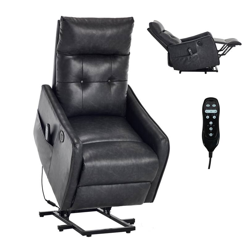 Roomfitters Power Lift Recliner Chair, Single Motor Massage Sofa with Heat and USB Port, Heavy Duty PU Leather