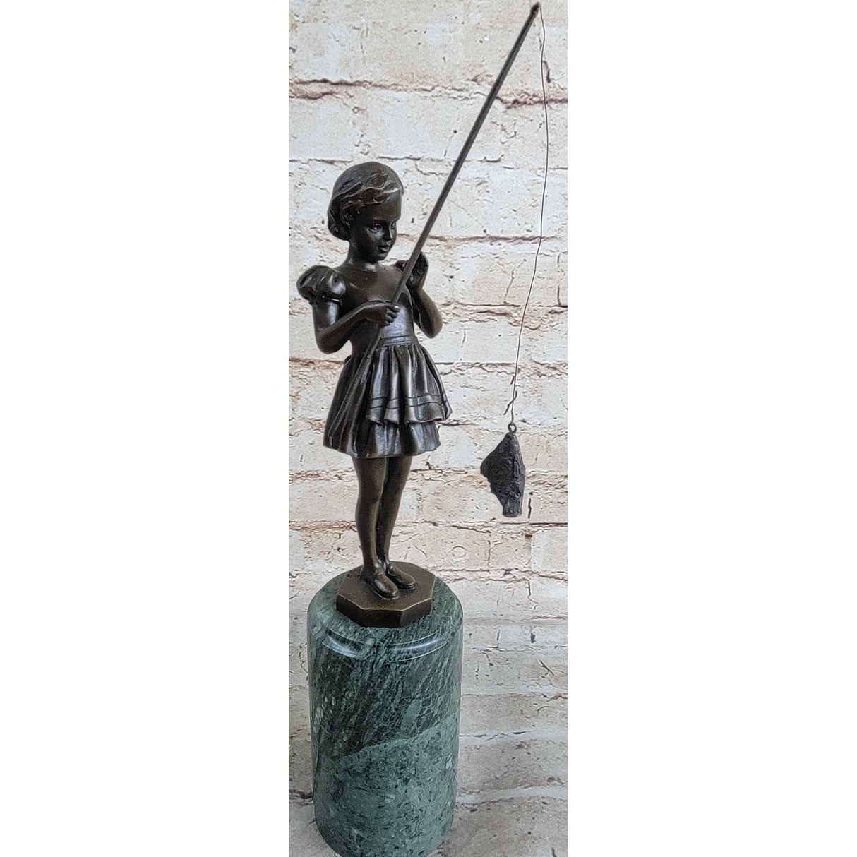 Little Girl Fishing - Bronze Metal Figurine Sculpture Art Deco By Preiss
