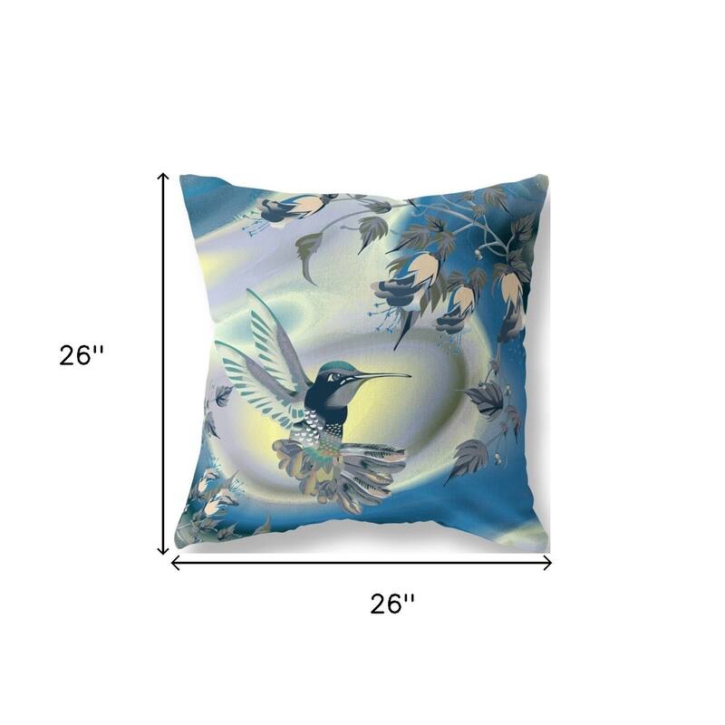 HomeRoots 26" X 26" Blue and Yellow Bird Blown Seam Floral Indoor Outdoor Throw Pillow - 26.00' X '26.00' X '5.00