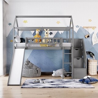 Loft Bed with Two Drawers and Slide - Bed Bath & Beyond - 38160747