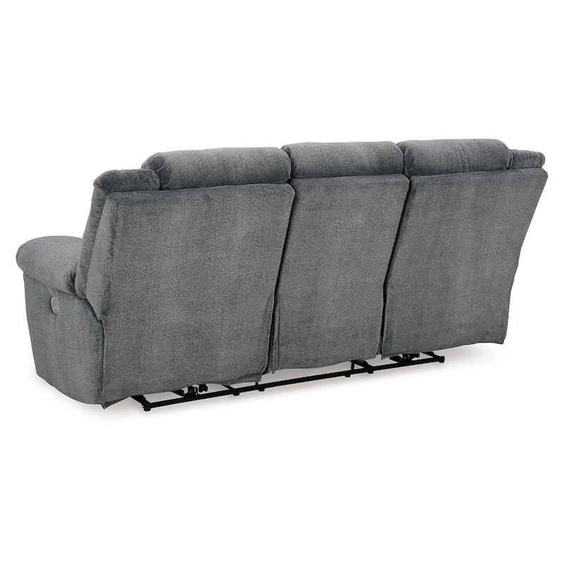 Kendy Power Recliner Sofa, Adjustable Headrest, Gray Polyester 91 Inch