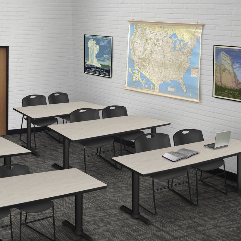 72" x 24" Training Table- Maple & 2 Stack Chairs- Black