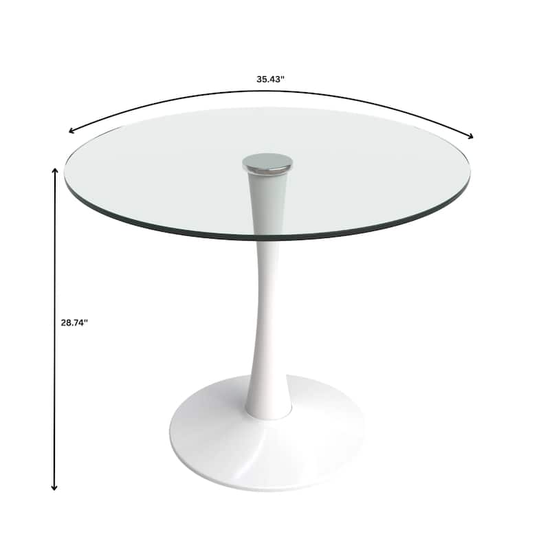 Bristol 35" Round Dining Table for 4 with Glass Top and Iron Pedestal Base for Kitchen and Dining Room