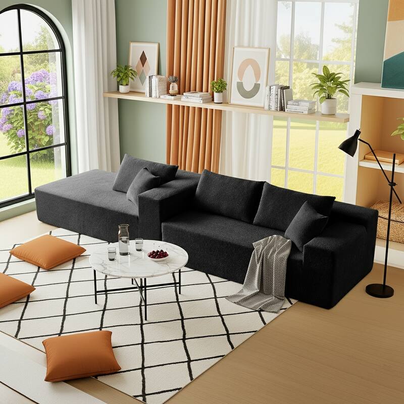 103.54" L-Shaped Modern High-Density Sponge Velvet Modular Sectional Sofa with Chaise & Pillows