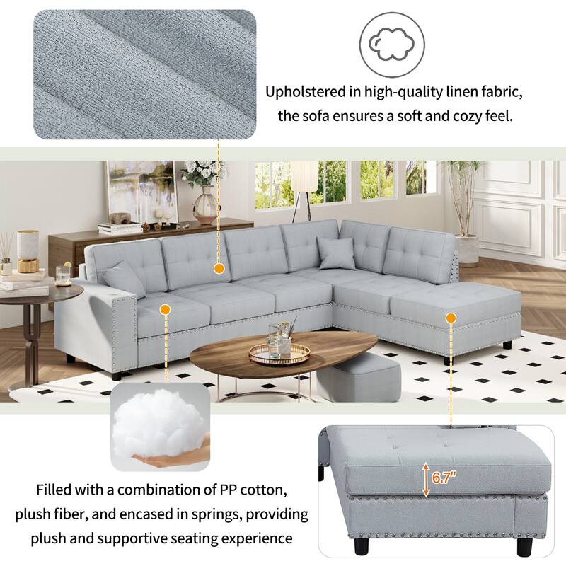 L-Shaped Modular Sectional Sofa with Removable Cushions