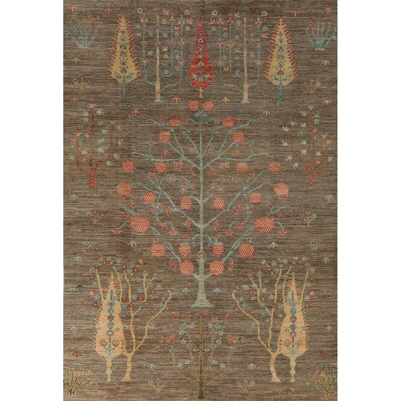 Hand Knotted Oriental 100% Wool Carpet Transitional Floral Brown Oushak Area Rug - 8' 11'' X 6' 1''