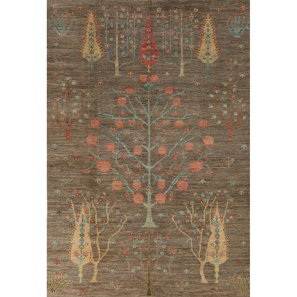 Hand Knotted Oriental 100% Wool Carpet Transitional Floral Brown Oushak Area Rug - 8' 11'' X 6' 1''