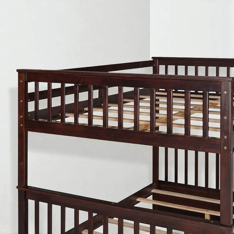 Full Over Full Bunk Bed with Ladder and 2 Storage Drawers, Convertible Wood Frame for Kids or Teens