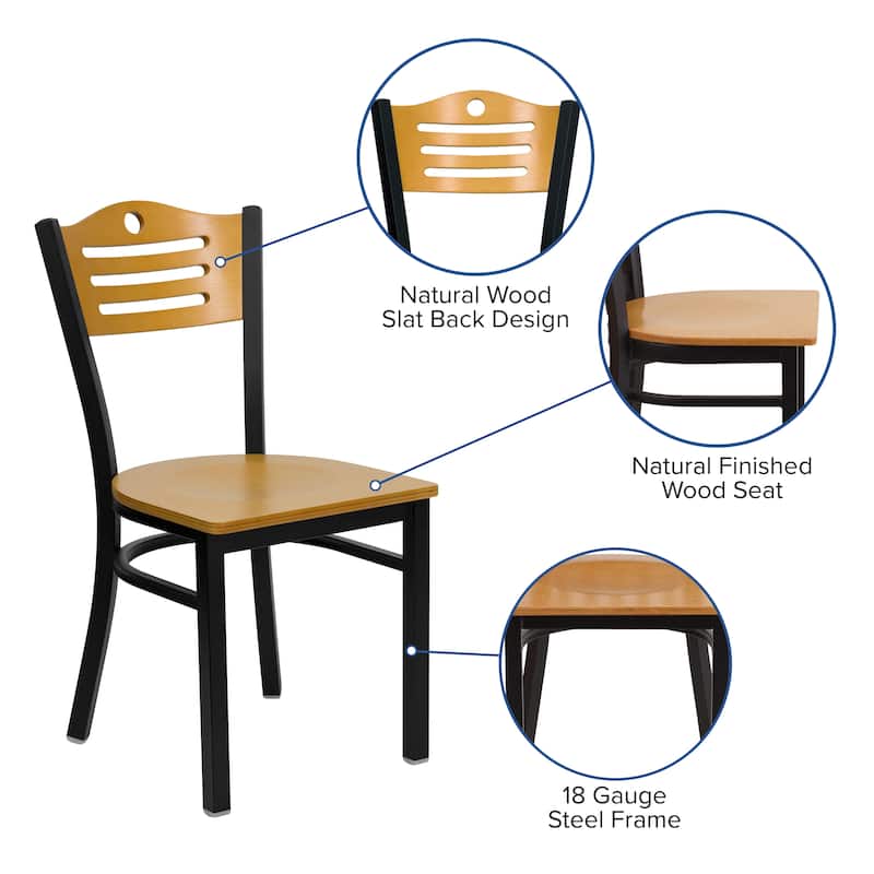 Slat Back Metal Restaurant Chair - 16.5"W x 21.5"D x 32.75"H