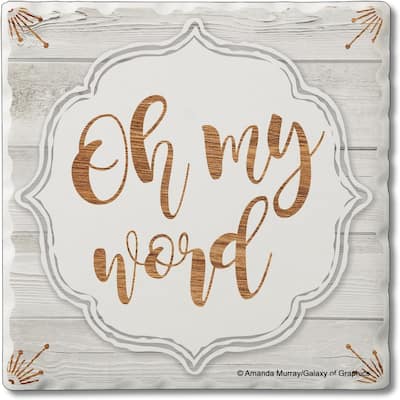 Oh My Word 4 Pack Single Absorbent Stone Coaster with Protective Cork Backing Made in The USA 4" Square, Easily Wipes Clean