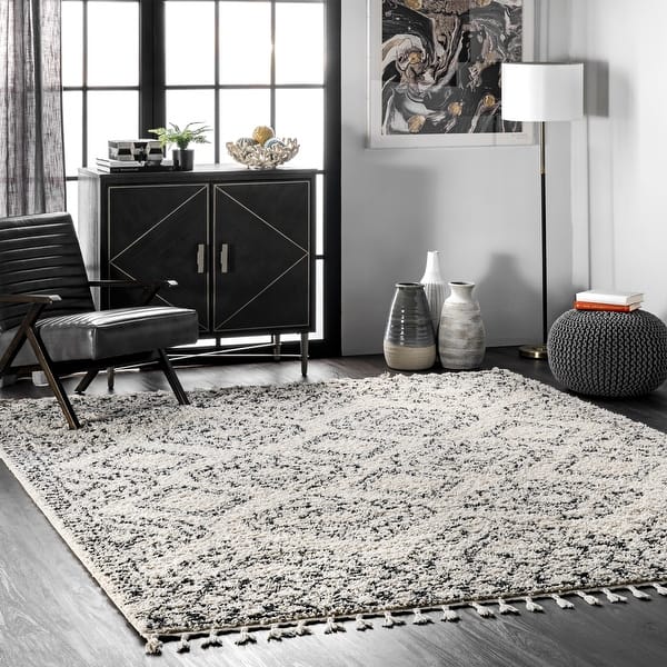 slide 2 of 63, Nuloom Vasiliki Moroccan Shag Tasseled Area Rug 6' 7" x 9' - Ivory - Rectangle