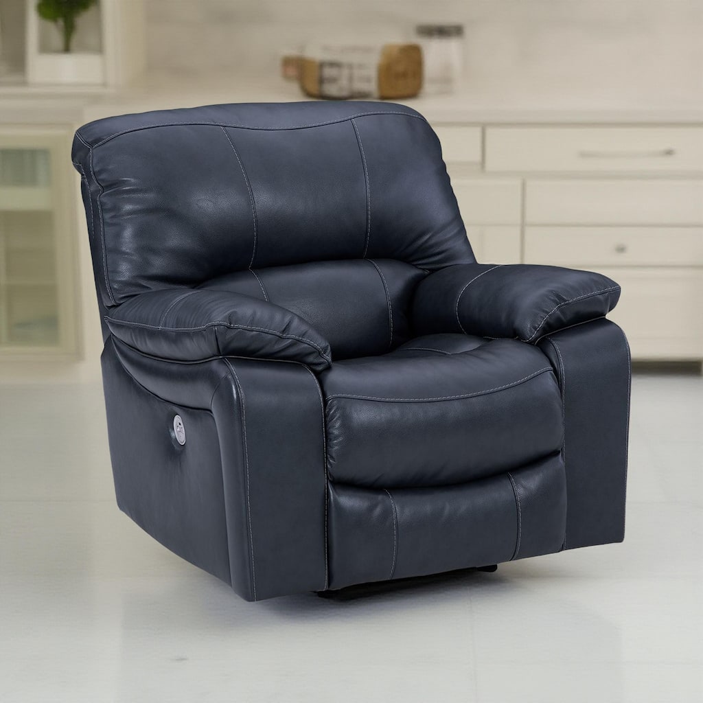 Leesa Power Rocker Recliner Chair, Soft Ocean Blue Leather, USB Port