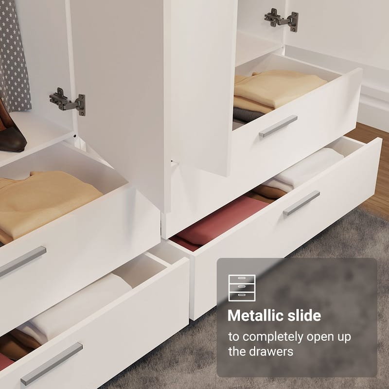 Madesa 4 Doors 4 Drawers Wardrobe With Hanging Space 63"L