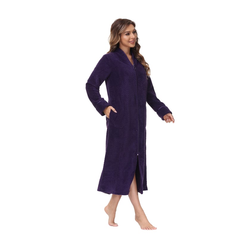 INK+IVY Women's Zip Front Embossed Plush Bathrobe