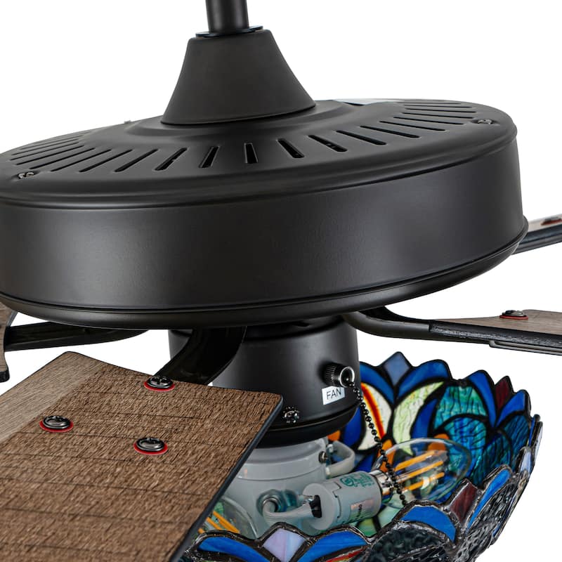 52" W Halston Indoor Tiffany Stained Glass Oil Rubbed Bronze Ceiling Fan with Remote Control