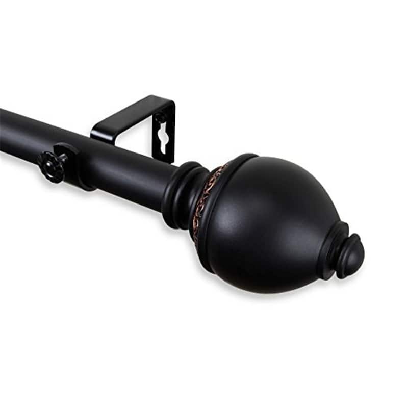 Decorative Tension Rod - Allure Art Nouveau Window Curtain Rod - Adjustable, Black Finish - 36 Inch - 48