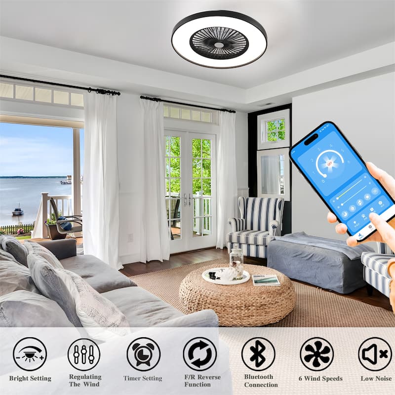 23" Bedroom Fan Light with Remote Control and Reversible DC Motor