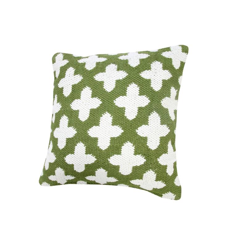 20" Green and White Swiss Cross Geometric Square Throw Pillow