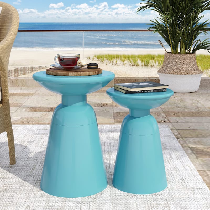 Roomfitters Serenita Outdoor Iron Side Tables with Flared Design, Accent Patio End Tables Set of 2