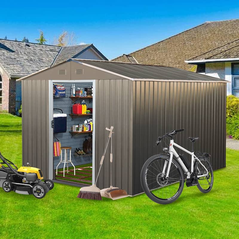 8x10ft Outdoor Metal Storage Shed Grey - Gray