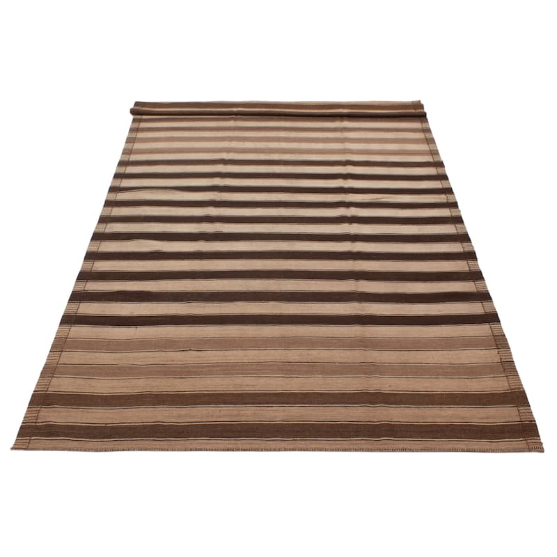 ECARPETGALLERY Flat-Weave Boho Brown Wool Kilim - 6'11 x 12'10