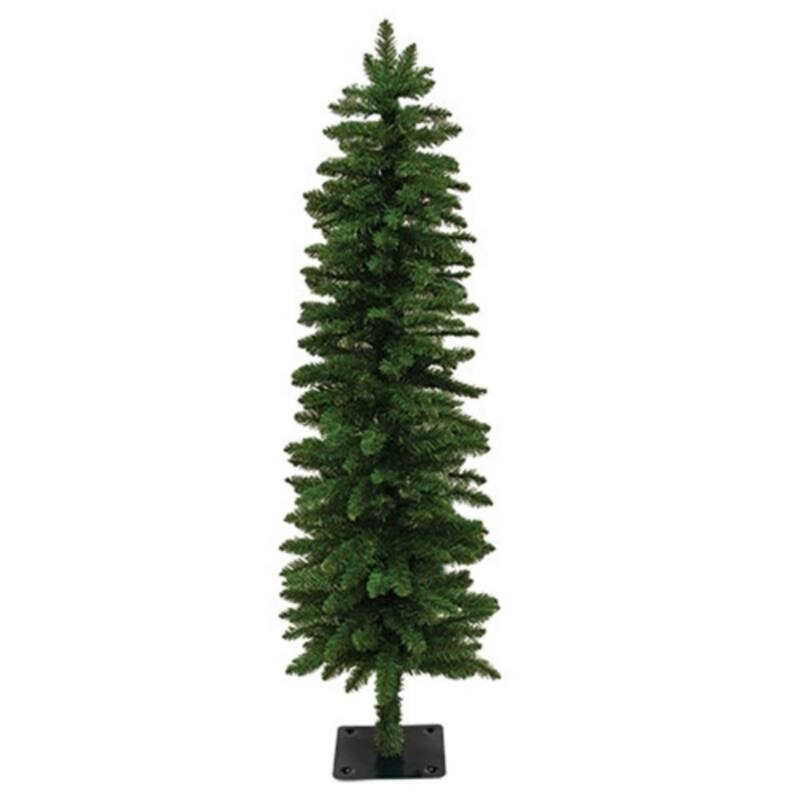 Slim Pencil Alpine Tree with Green Metal Base Holiday Decor - 5-Ft