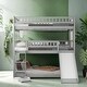 preview thumbnail 1 of 15, Elegant Full-Over-Full-Over-Full Triple Bed with Built-in Ladder, Convertible Slide and Guardrails, Maximized Space, White Grey