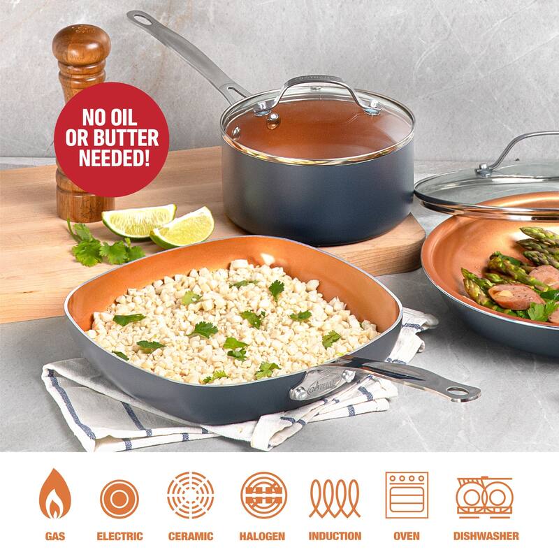 Gotham Steel 9.5" Stainless Steel Square Nonstick Fry Pan with Stay Cool Handle Cookware