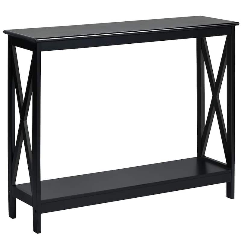 Space-Saving Console Table with Modern X-Shape and Large Shelves Perfect for Entryway or Living Room - Black