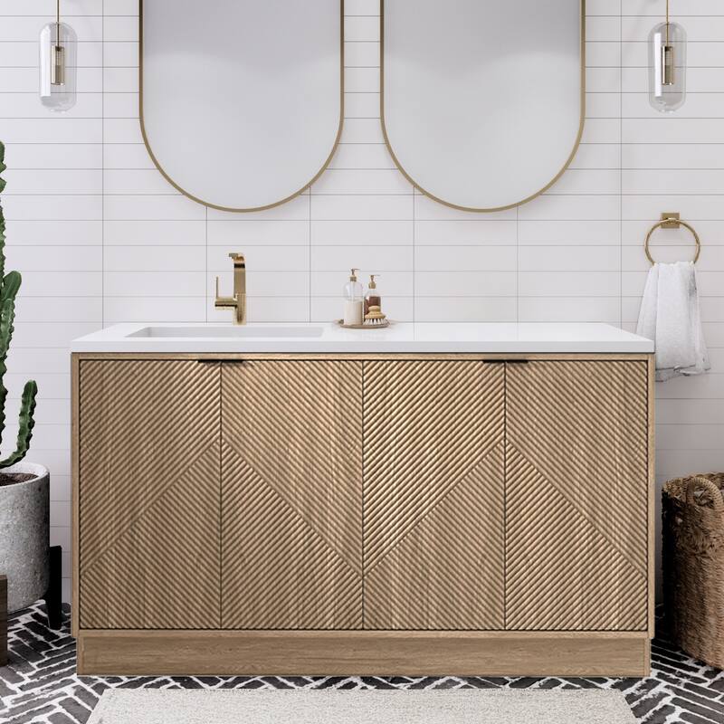 Milano 60" Freestanding Bathroom Vanity with Left White Sink - 59.06" x 19.49" x 35.46'' - Beige